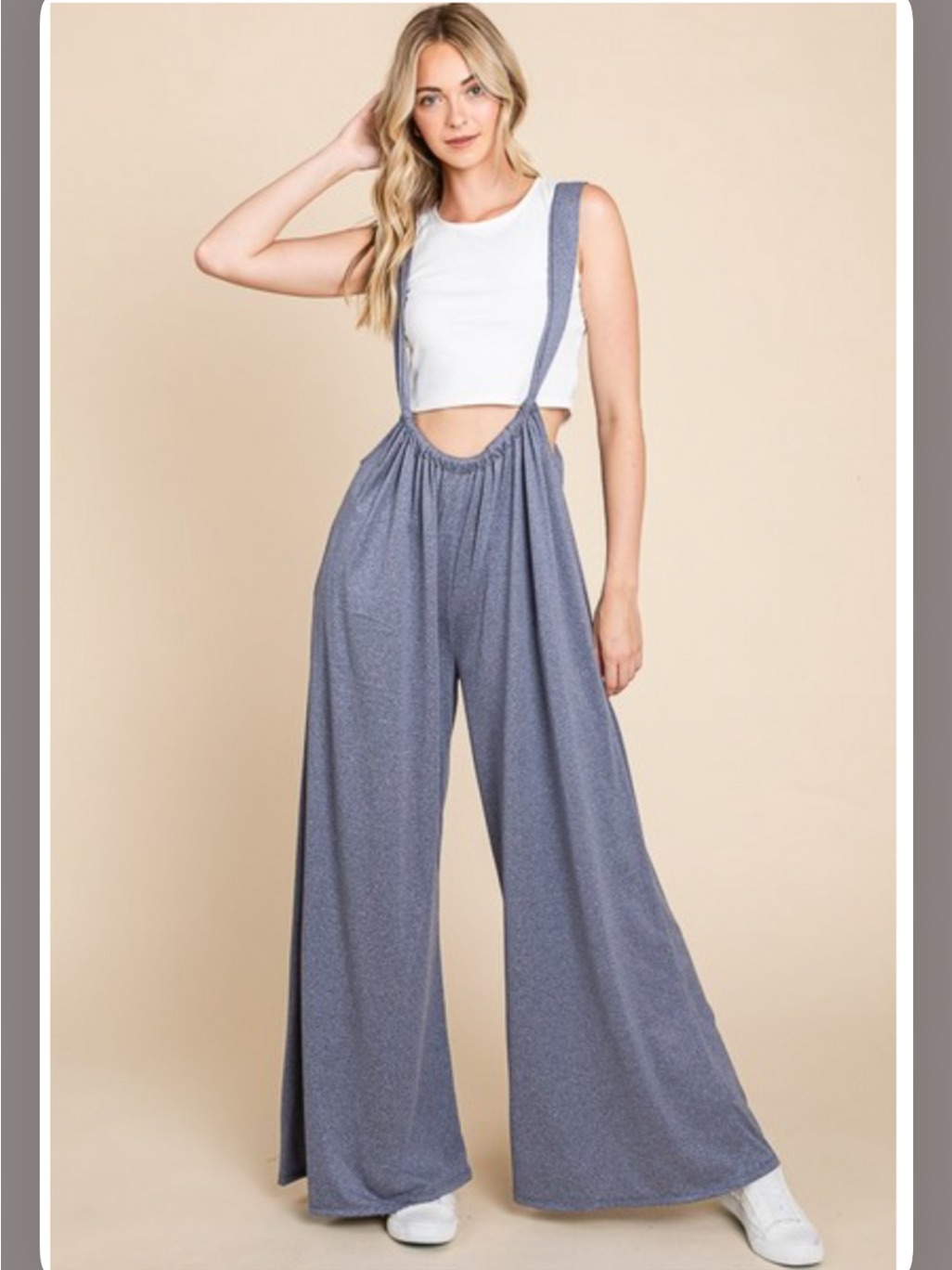 Nwot Sz M Vanilla Bay Dusty Blue Wide-Leg Suspender Jumpsuit Soft Pockets $50!